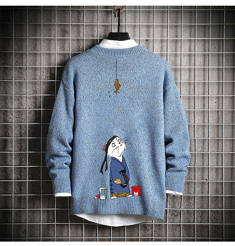 Férfi pulóver színes mintás macskával