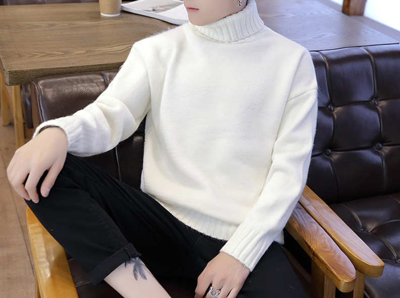 Férfi kötött téli pulóver magas gallérral