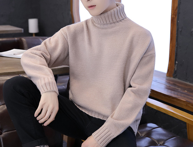 Férfi kötött téli pulóver magas gallérral