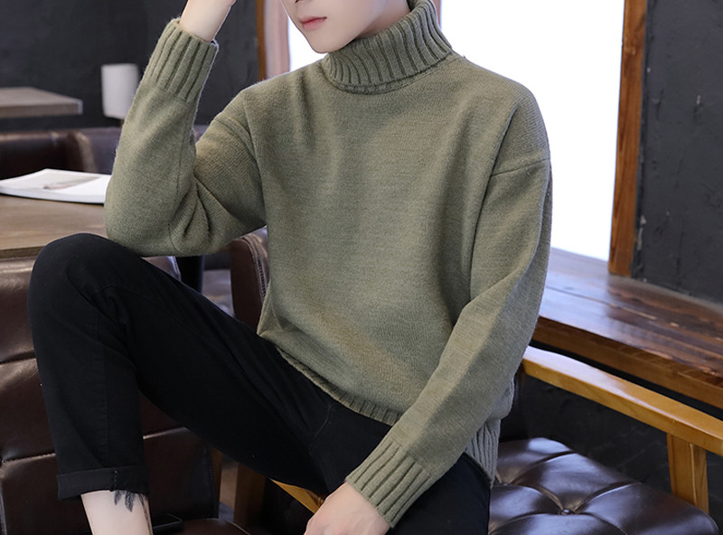 Férfi kötött téli pulóver magas gallérral