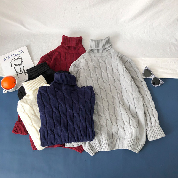 Téli pulóver nagy kötött pólógallérral