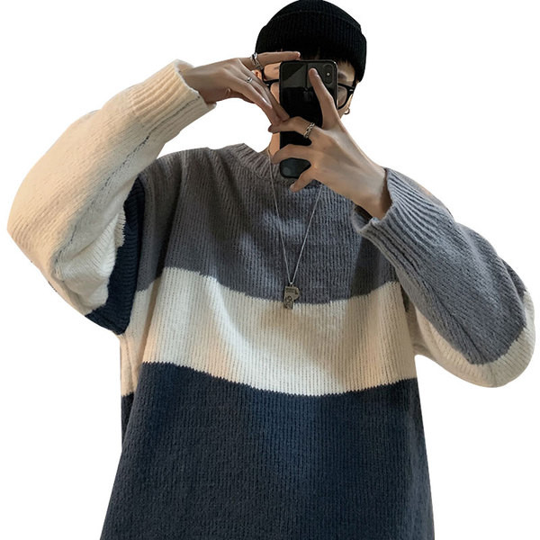 Téli csíkos férfi pulóver