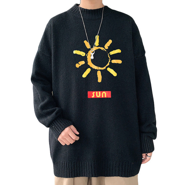 Hosszú téli pulóver színes nyomattal