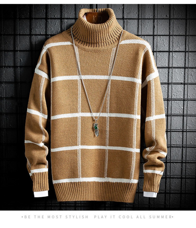 Karirani muški pulover s visokim ovratnikom