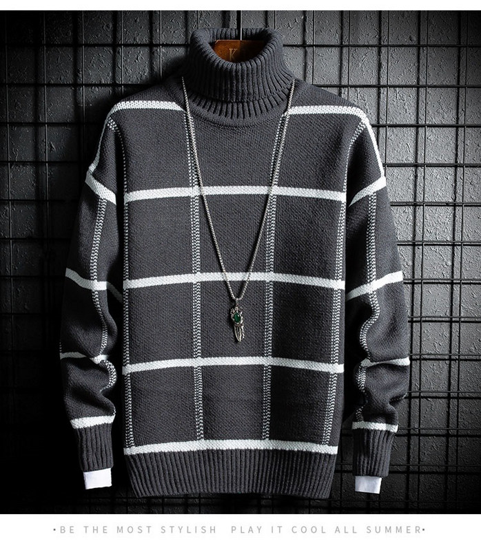 Karirani muški pulover s visokim ovratnikom