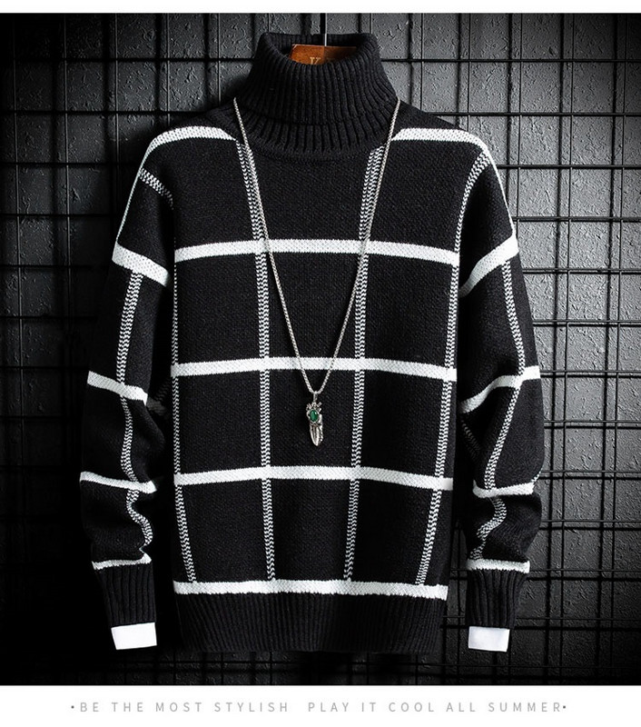 Karirani muški pulover s visokim ovratnikom