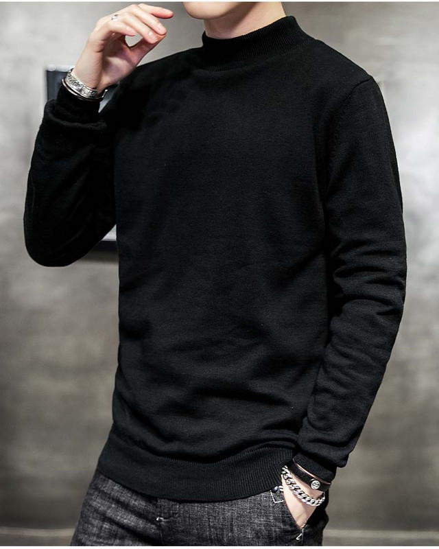 Férfi pamut pulóver alacsony gallérral