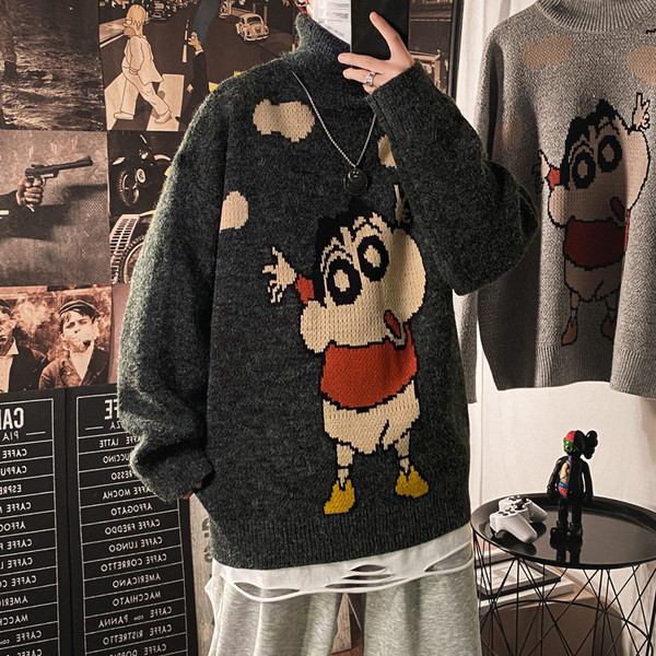 Széles modell férfi téli pulóver - kötött