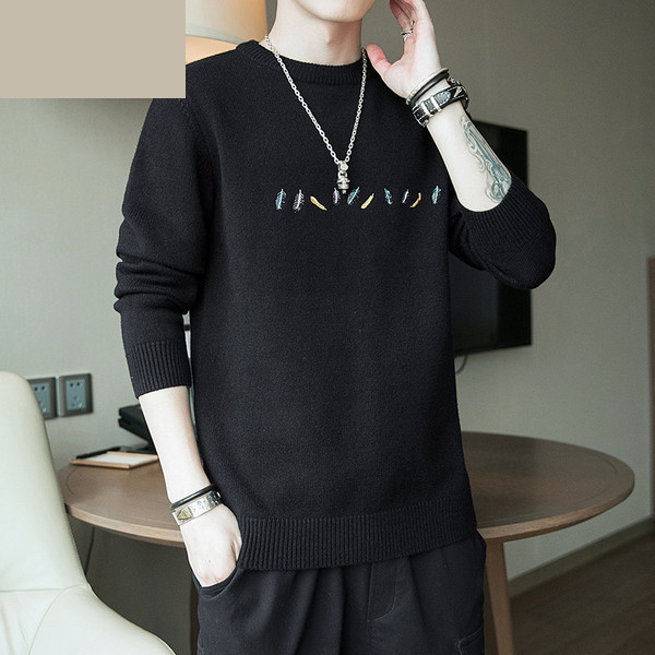 Meleg férfi pulóver színes hímzéssel