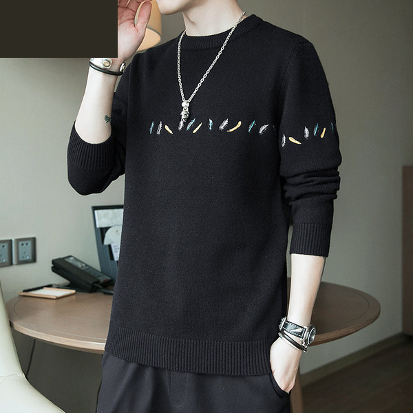 Meleg férfi pulóver színes hímzéssel