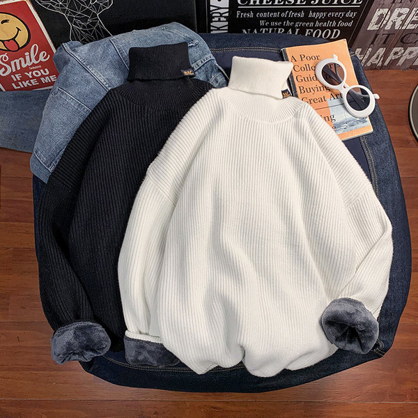 Ανδρικό πουλόβερ με ψηλό κολάρο και ζεστή φόδρα