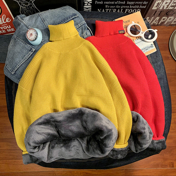 Ανδρικό πουλόβερ με ψηλό κολάρο και ζεστή φόδρα