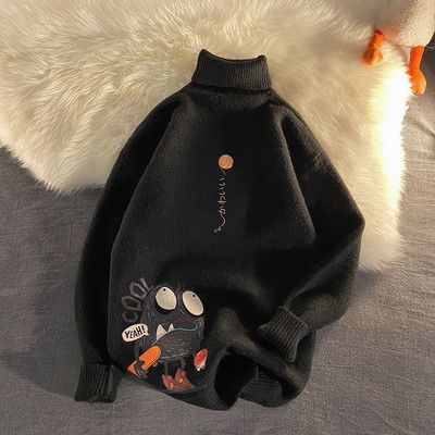 Téli férfi pulóver rátéttel és magas gallérral