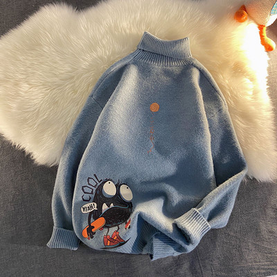 Téli férfi pulóver rátéttel és magas gallérral