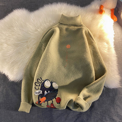 Téli férfi pulóver rátéttel és magas gallérral