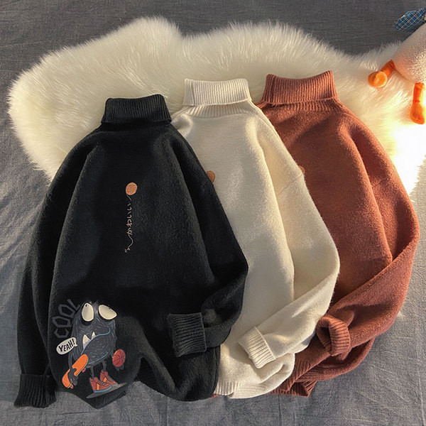 Téli férfi pulóver rátéttel és magas gallérral