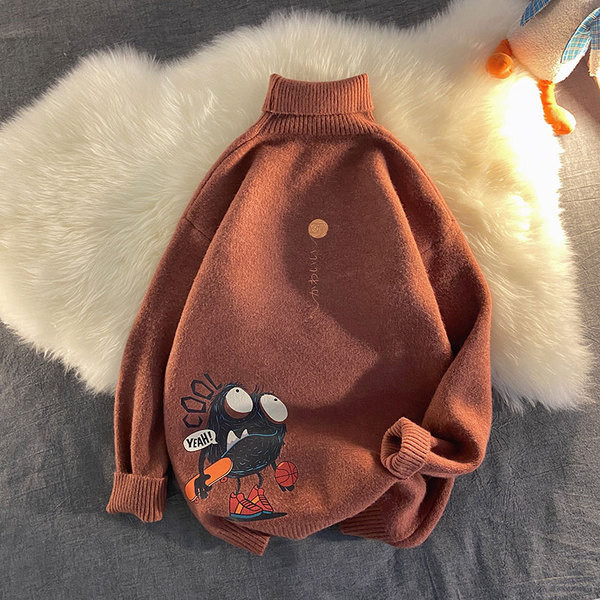 Téli férfi pulóver rátéttel és magas gallérral