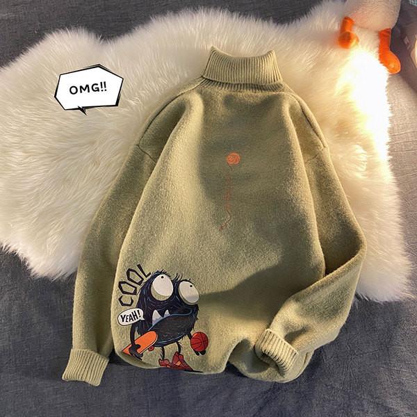 Téli férfi pulóver rátéttel és magas gallérral