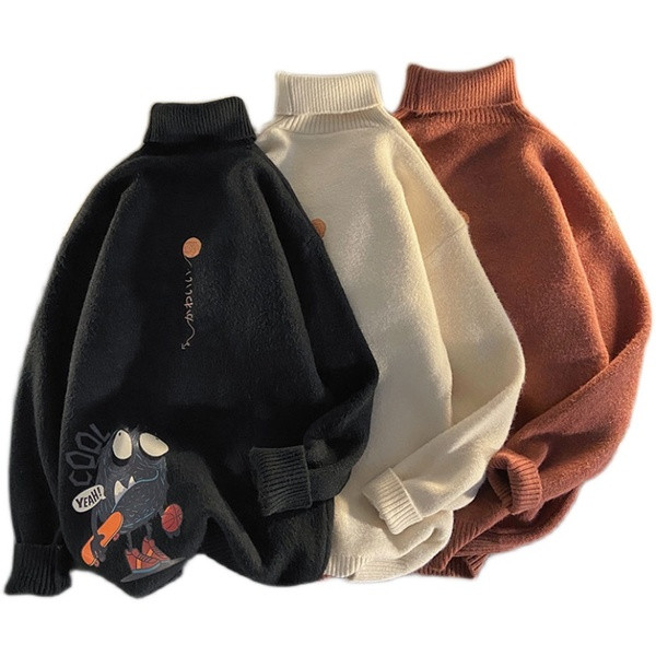 Téli férfi pulóver rátéttel és magas gallérral