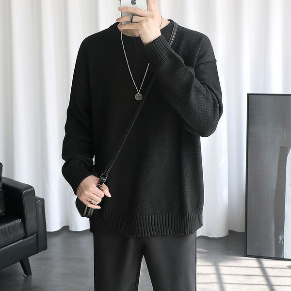 Széles modell férfi téli pulóver ovális nyakkivágással