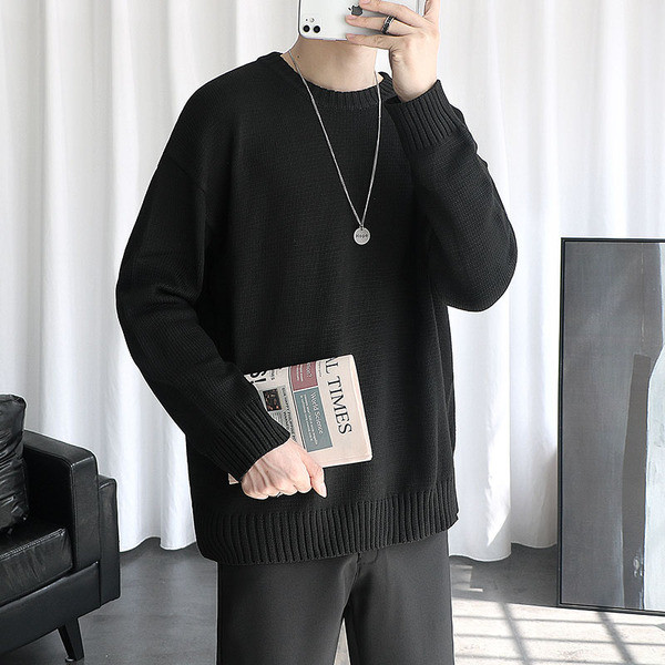 Széles modell férfi téli pulóver ovális nyakkivágással