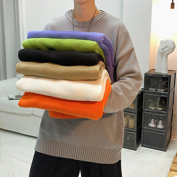 Széles modell férfi téli pulóver ovális nyakkivágással