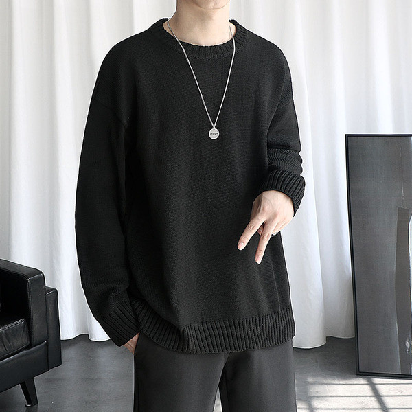 Széles modell férfi téli pulóver ovális nyakkivágással