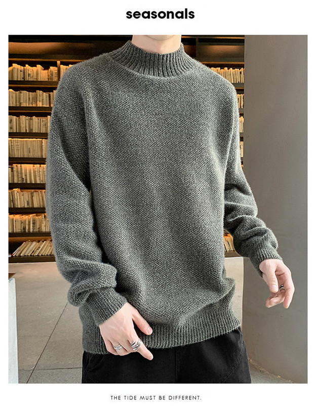 Férfi pulóver félmagas gallérral - széles modell