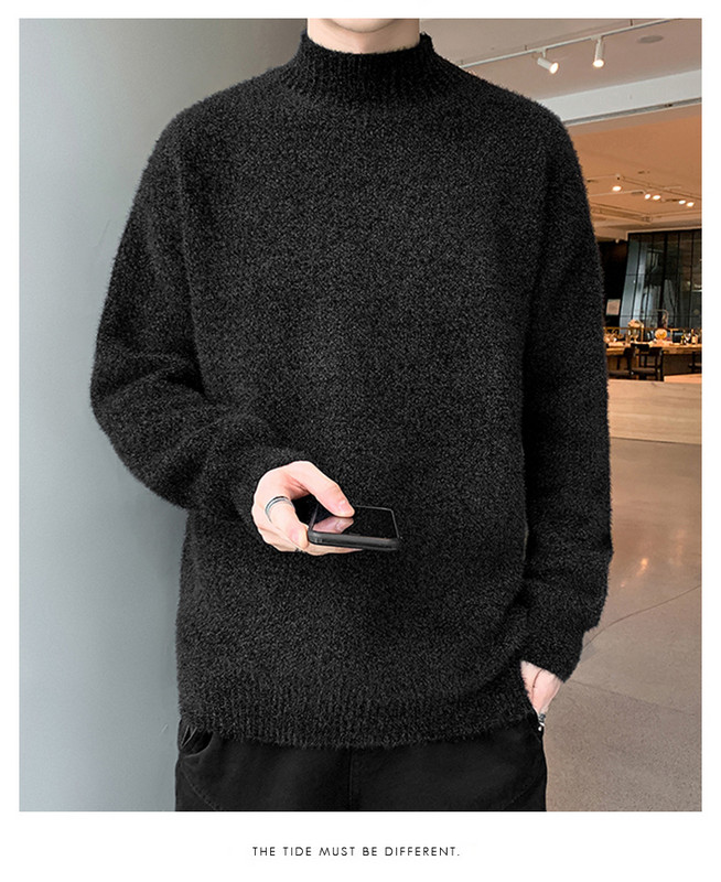 Férfi pulóver félmagas gallérral - széles modell