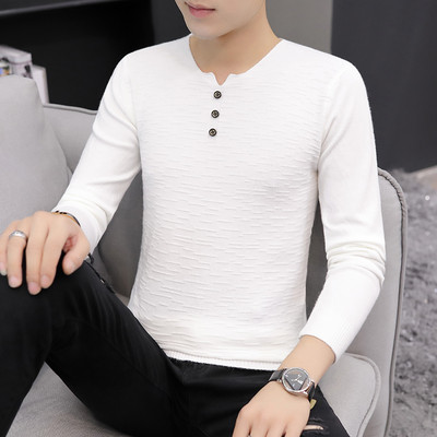 Tanak jesenski pulover za muškarce sa špic izrezom