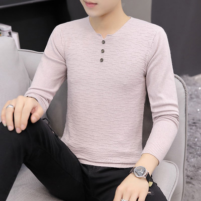 Tanak jesenski pulover za muškarce sa špic izrezom