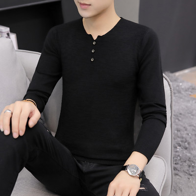 Tanak jesenski pulover za muškarce sa špic izrezom