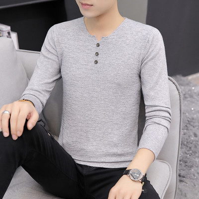 Tanak jesenski pulover za muškarce sa špic izrezom