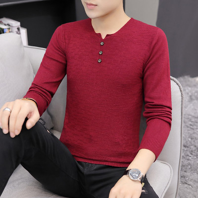 Tanak jesenski pulover za muškarce sa špic izrezom