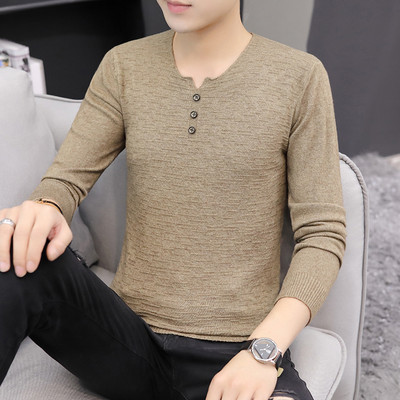 Tanak jesenski pulover za muškarce sa špic izrezom