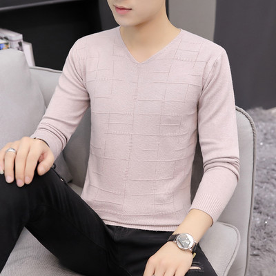 Tanak jesenski pulover za muškarce sa špic izrezom