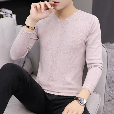 Tanak jesenski pulover za muškarce sa špic izrezom