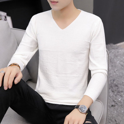 Tanak jesenski pulover za muškarce sa špic izrezom