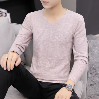 Tanak jesenski pulover za muškarce sa špic izrezom