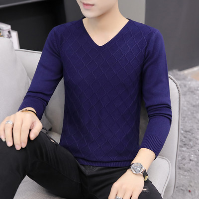 Tanak jesenski pulover za muškarce sa špic izrezom