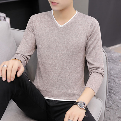 Tanak jesenski pulover za muškarce sa špic izrezom