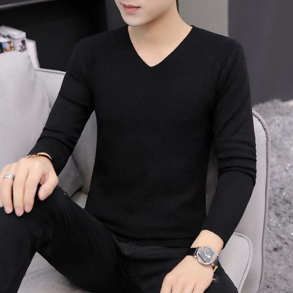 Tanak jesenski pulover za muškarce sa špic izrezom