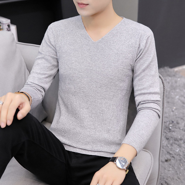 Tanak jesenski pulover za muškarce sa špic izrezom