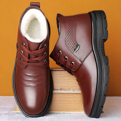 Öko bőrből készült férfi téli cipő puha béléssel, két modellben