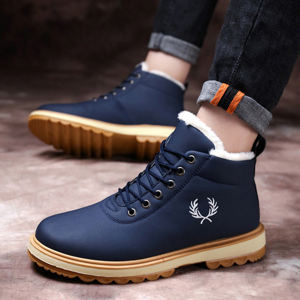 Eko bőrből készült férfi téli csizma meleg béléssel