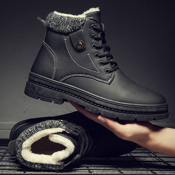 Öko bőrből készült férfi téli cipő puha béléssel és fűzővel