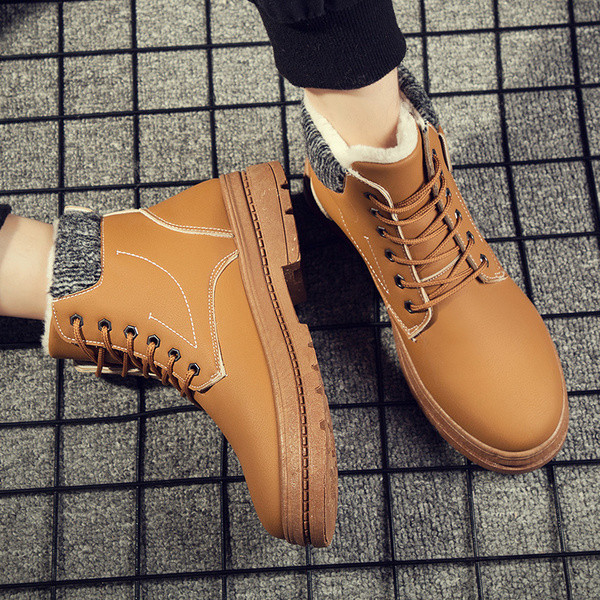 Öko bőrből készült férfi téli cipő puha béléssel és fűzővel