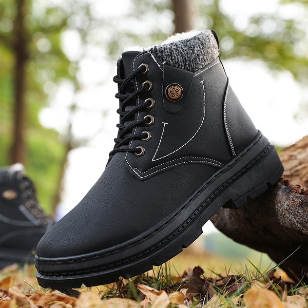 Ανδρικές έκο δερμάτινες μπότες με ζεστή επένδυση
