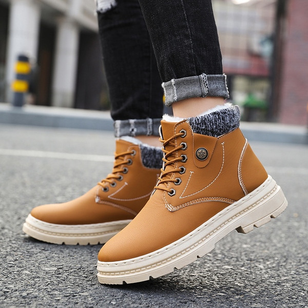 Ανδρικές έκο δερμάτινες μπότες με ζεστή επένδυση