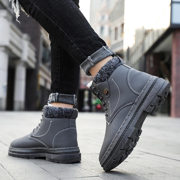 Ανδρικές έκο δερμάτινες μπότες με ζεστή επένδυση